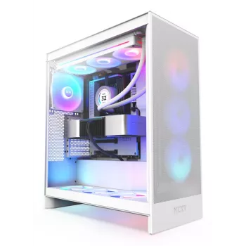 PC korpuss NZXT H7 Flow RGB Midi Tower Balts — Rūdīts stikls, EATX, Priekšā 3×120 mm, USB-C