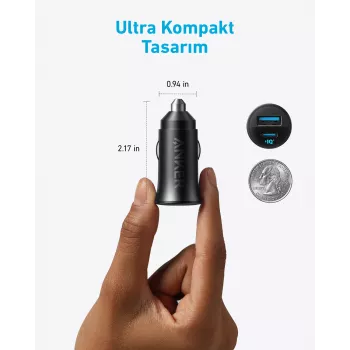 Anker autolādētājs 30W 2 porti Melns Ātrā uzlāde