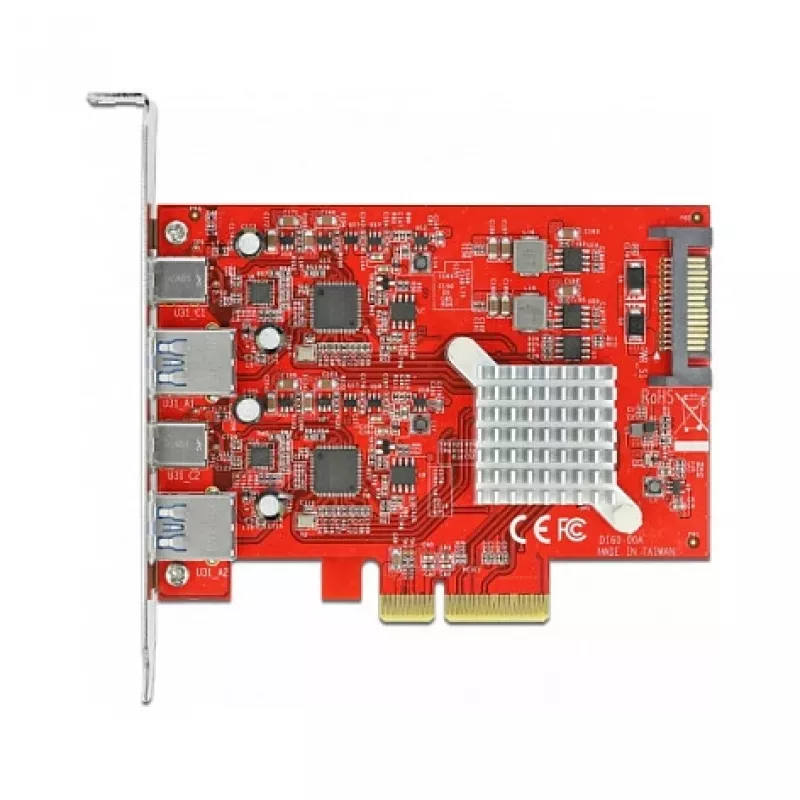 DeLOCK PCI Express x4 paplašināšanas karte ar 4 USB 10 Gbps portiem (2x Type-A, 2x Type-C)