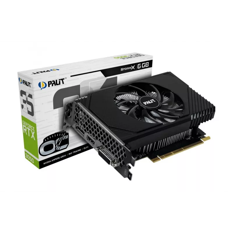 Grafikas karte PALIT GeForce RTX 3050 StormX OC — 6 GB GDDR6, 96 bitu, PCIe 4.0, aktīvā dzesēšana
