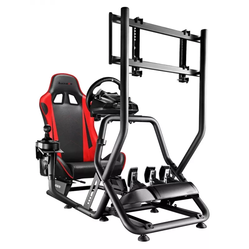 Sacīkšu kokpits huzaro Speed 6.0 ar regulējamu sēdekli, tērauda rāmis, 30°–90° leņķis, atbalsta līdz 120 kg, sarkans, 1080×1360×560 mm