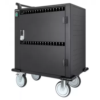 Manhattan 32 nodalījumu uzlādes ratiņi planšetdatoriem un klēpjdatoriem līdz 14 collām, USB-C, nodalījumi 330x22x235 mm