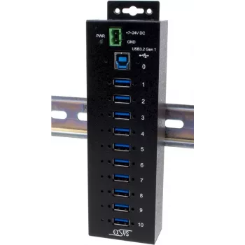 USB centrmezgls Exsys EX-1580SHMVS 10-portu pārvaldāms ar USB kabeli un DIN-sliedes stiprinājuma komplektu