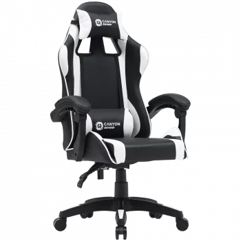 Spēļu krēsls CANYON Core SGCH2 — melns/balts, ergonomisks, regulējams augstums