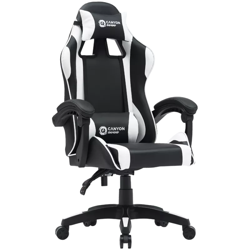 Spēļu krēsls CANYON Core SGCH2 — melns/balts, ergonomisks, regulējams augstums