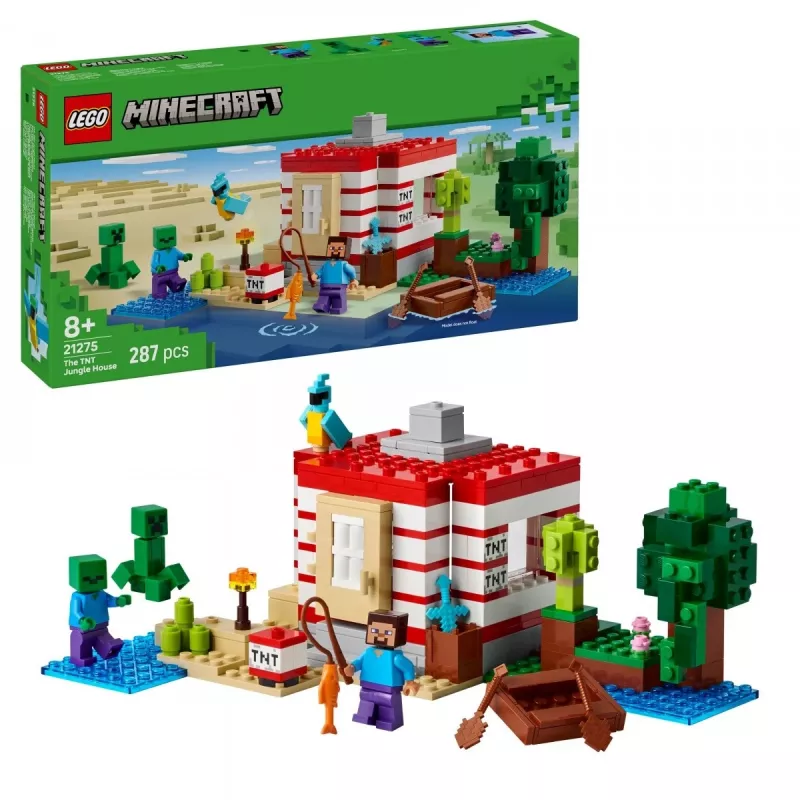 LEGO Minecraft komplekts 21275 TNT Džungļu māja, 287 gabali, 2 minifigūras, vecumam 8+