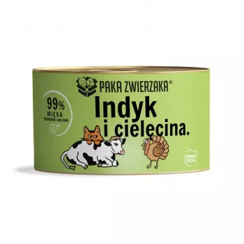 Slapjā kaķu barība PAKA ZWIERZAKA Tītars ar teļa gaļu 200 g, bezgraudu, bez cukura, pieaugušiem kaķiem