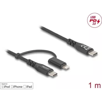 DeLOCK USB kabelis USB 2.0 1m USB-C USB-C/Lightning Melns