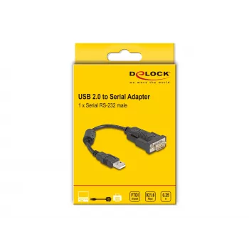 DeLOCK 61549 Seriālais kabelis 0,25 m USB Type-A uz RS-232 Melns