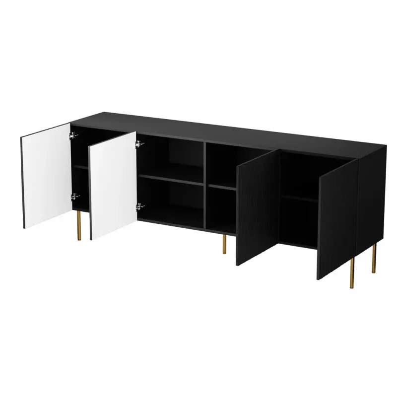 JUNGLE kumode 190x40.5x74.5 melns matēts + zelta krāsas kājas