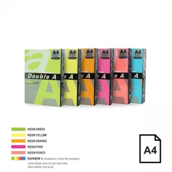 Color Neon papīrs Double A, 75g, A4, 500 loksnes, Rainbow 4, 5 neonkrāsas