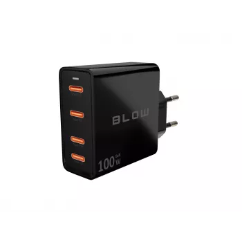 Sienas lādētājs BLOW 4×USB-C PD 100W GaN, 4 porti, PD 3.0, PPS, 200–240V ieeja