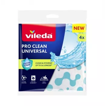 Tīrīšanas lupatiņa VILEDA Pro Clean 179370 — universāla fermentu apstrādāta lupatiņa, slapjai tīrīšanai, iepakojumā 4 gab.