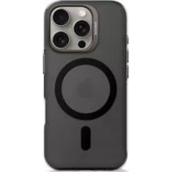 Mugursoma telefonam Decoded iPhone 16 Pro, caurspīdīgi melna, no pārstrādāta plastmasas, rūdīta stikla ekrāna aizsargs