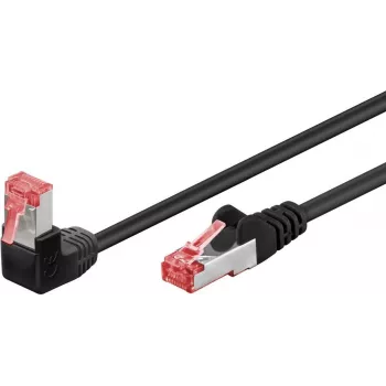 Goobay CAT 6 Patch Kabelis 1x 90° leņķis, S/FTP (PiMF), Melns, 2 m - fiksators augšpusē, LSZH bez halogēna, Varš (51544)
