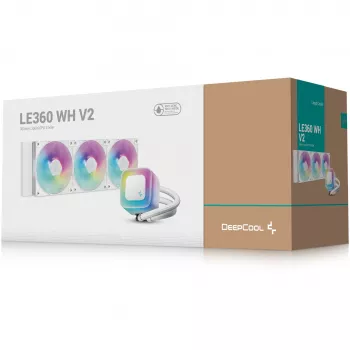 Šķidruma dzesēšanas sistēma DeepCool LE360 WH V2 12 cm Balta — 360 mm radiators, 3x120 mm ventilatori, LGA 1851 atbalsts