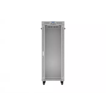 19 collu 32U LANBERG stāvošs skapis 600×800 mm pelēks ar stikla durvīm un LCD (Flat Pack)