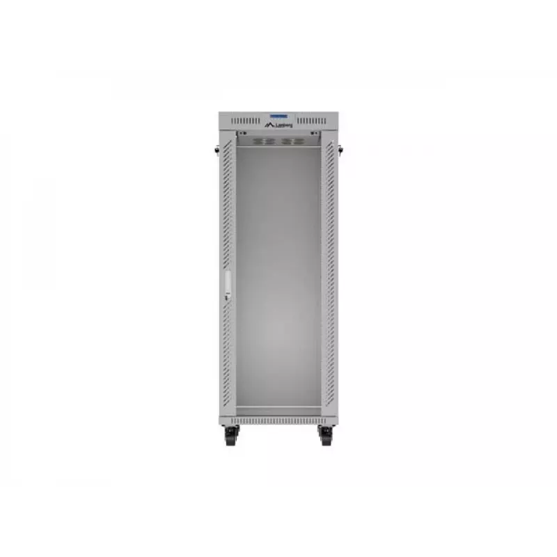 19 collu 32U LANBERG stāvošs skapis 600×800 mm pelēks ar stikla durvīm un LCD (Flat Pack)