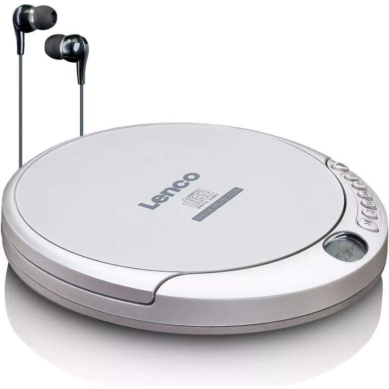 Pārnēsājams CD atskaņotājs Lenco CD-201SI ar audiogrāmatu un uzlādes funkciju, sudraba