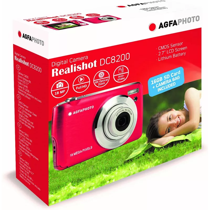 AgfaPhoto Compact Realishot DC8200 1/3.2 Kompaktkamera 18 MP CMOS 4896 x 3672 pikseļi Sarkanā (DC8200RD)