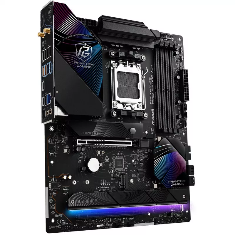Mātesplate ASRock Phantom Gaming B850 Riptide WiFi — AMD B850, Socket AM5, ATX, DDR5, 4x M.2, Wi‑Fi 7, 2.5Gb LAN
