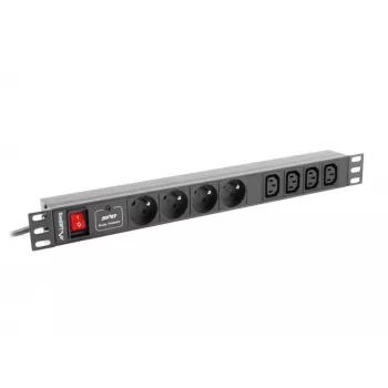 Lanberg PDU-04E04I-0200-BK 1U statņa PDU, 4x E tipa + 4x IEC C13, 16 A, 2 m, melns