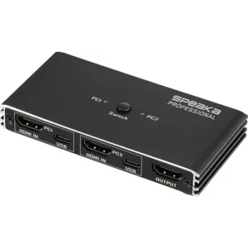 SpeaKa Professional HDMI 2.0 Slim KVM 2X1 USB2.0+IR, Melns HDMI-Slēdzis HDMI 3840 x 2160 pikseļi (SP-13724436)