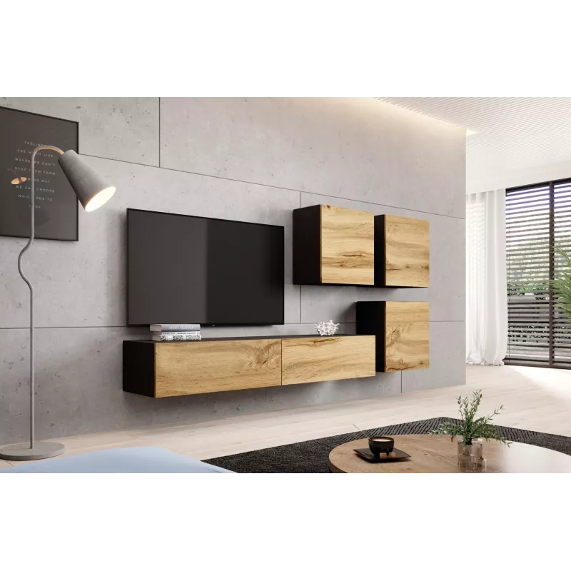 Pie sienas montējams skapis cama meble VIGO 50×50×30 cm melns / Wotan ozols