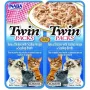 Slapjš kaķu našķis INABA Twin Tuna ar vistu un gliemenēm buljonā 2x40 g paciņa, zivju garša, 86.5% mitrums