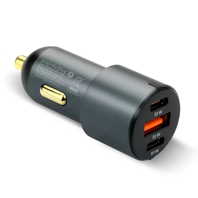 Auto lādētājs everActive CC-40Q QC3.0 60W, USB auto barošanas adapteris mobilo ierīču uzlādei