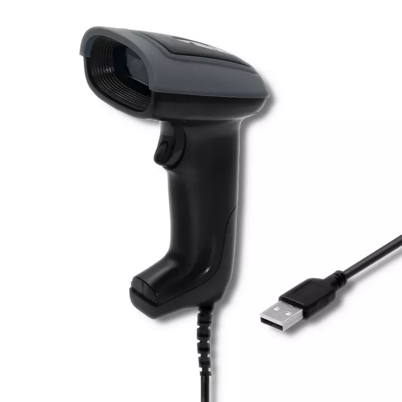 Rokas svītrkodu lasītājs QOLTEC 50863 — 1D/2D skeneris, USB vads, LED sensors, melns, 5V, 1.8 m kabelis