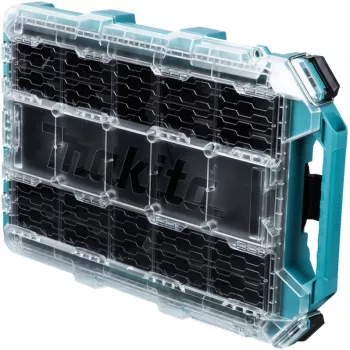 MAKTRAK Organizer Flat M, instrumentu kaste Zils/caurspīdīgs, caurspīdīgs vāks