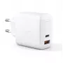 Sienas lādētājs Aukey PA-B3 Balts GaN 65W USB-C / USB-A ātrais lādētājs