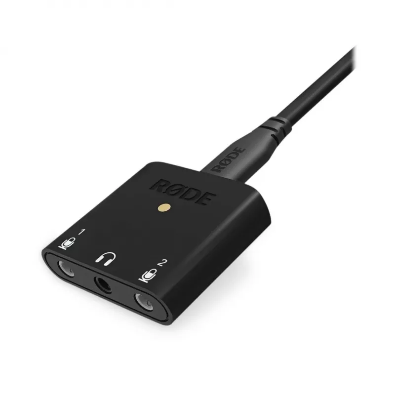 RØDE AI-Micro mobilā audio saskarne, 2x 3,5 mm TRS/TRRS ieejas, 3,5 mm austiņu izeja, USB-C, melna
