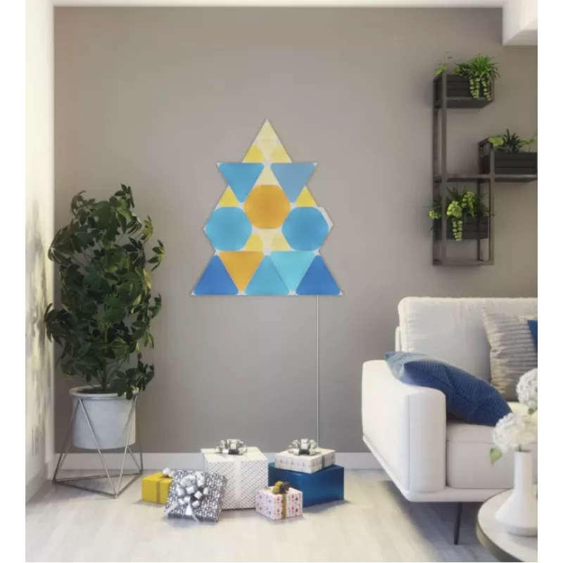 Nanoleaf NL47-0002TW-9PK trīsstūrveida LED paneļu gaismas komplekts — 9 RGB sienas paneļi, balts
