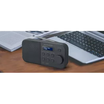 Portatīvais radio muse M-109 DB — DAB+ / FM (87.5–108 MHz), PLL uztvērējs, LCD, akumulators/tīkls, melns