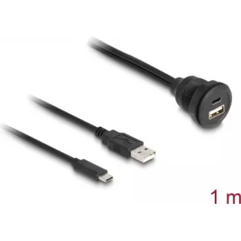 DeLOCK USB 2.0 kabelis USB Type-A vīriešu un USB Type-C vīriešu uz USB Type-A sieviešu un USB Type-C sieviešu 1 m melns