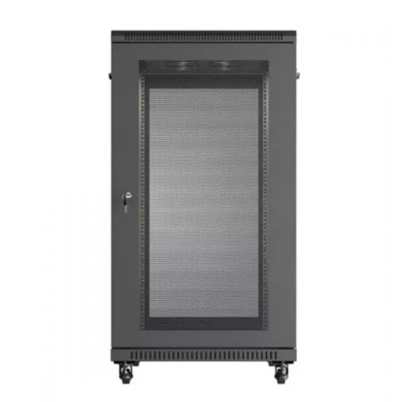 19 collu tīkla skapis LANBERG FF01-6022-23B, 22U, 600×1000 mm, melns, perforētas durvis