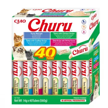 INABA Churu Variety Box — tuncis, 40 × 14 g pastas maisiņi, bezgraudu, bezglutēna