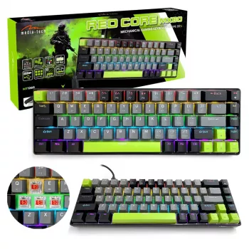 Mehāniskā tastatūra MEDIA-TECH MT1260 Red Core MX60, 60% formfaktors, CHERRY MX Red slēdži, RGB fona apgaismojums, USB, zaļa