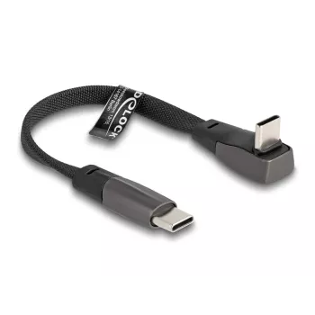 DeLOCK USB 2.0 plakanā lentes kabelis USB Type-C vīriešu savienotājs uz USB Type-C vīriešu savienotāju leņķveida PD 3.0 60 W 14 cm melns