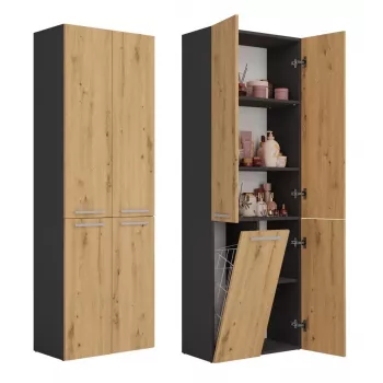 Topeshop NEL 1K DD ANT/ART KP vannas istabas skapis Graphite, Oak