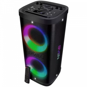 Portatīvais skaļrunis SVEN PS-930, melns, jauda 2x75W (RMS), TWS, Bluetooth, FM, USB, microSD, LED displejs, litija baterija
