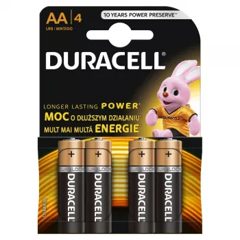 Duracell Plus AA/LR6 sārma baterijas, 4 iepakojums