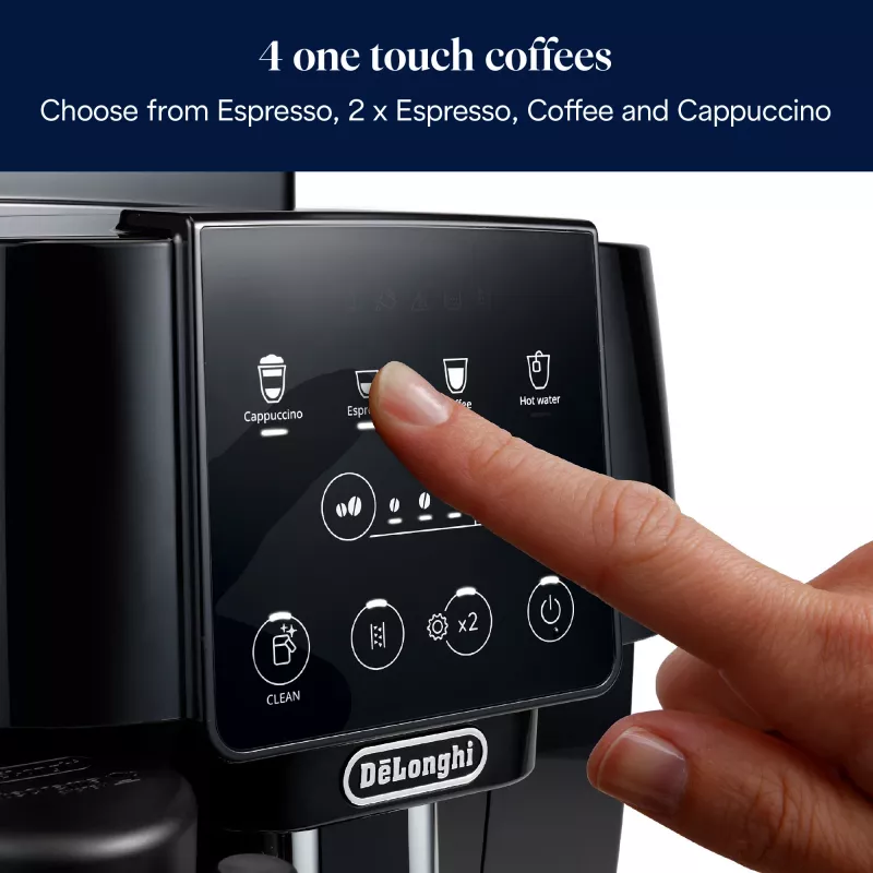 Kombinētā kafijas automāts De’Longhi Magnifica ECAM220.60.B — 1,8 L ūdens tvertne, 250 g pupiņu tvertne, keramikas dzirnaviņas, melns