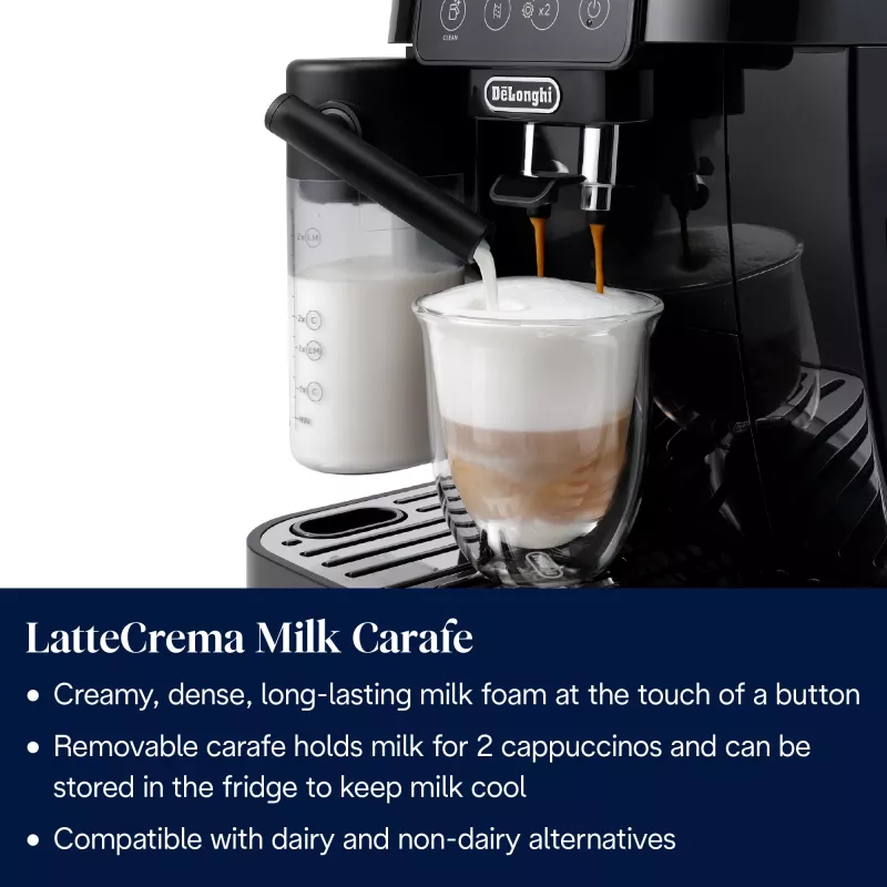 Kombinētā kafijas automāts De’Longhi Magnifica ECAM220.60.B — 1,8 L ūdens tvertne, 250 g pupiņu tvertne, keramikas dzirnaviņas, melns