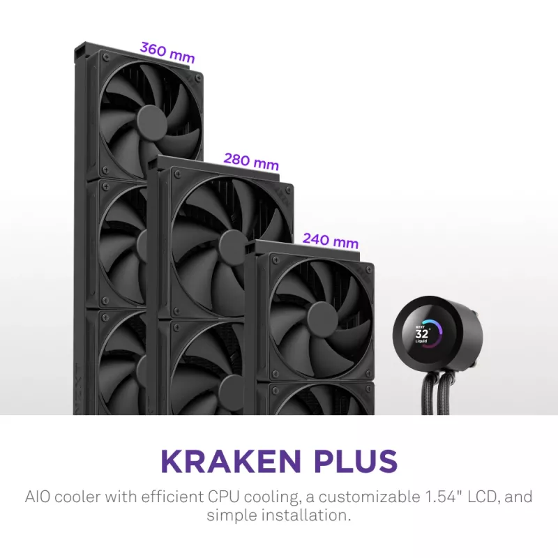 All-in-one šķidruma dzesētājs NZXT Kraken Plus 280 14 cm Melns