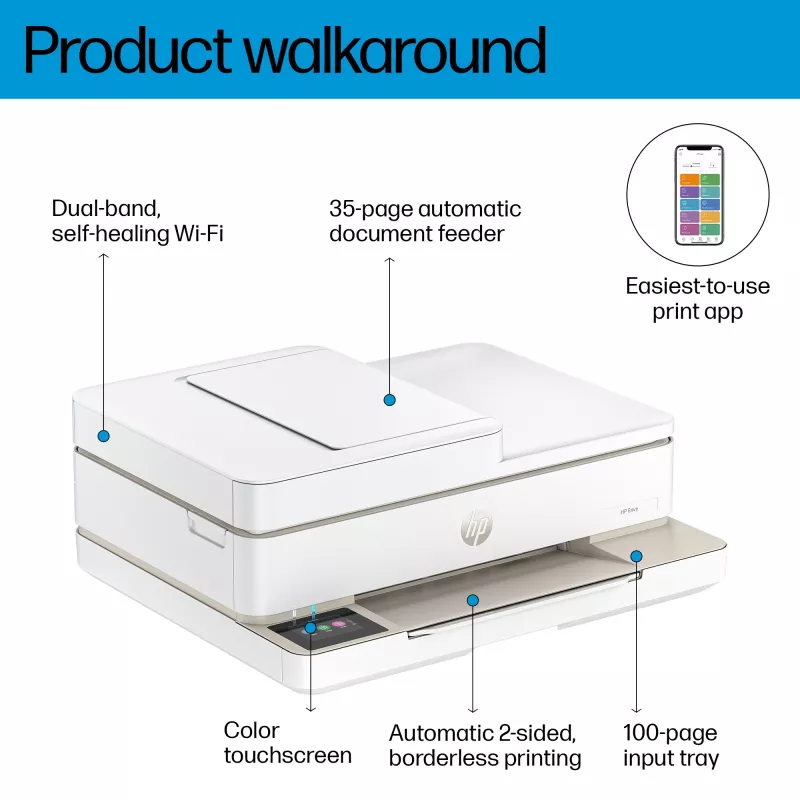 HP ENVY 6520e bezvadu daudzfunkciju krāsu printeris, Instant Ink, foto druka