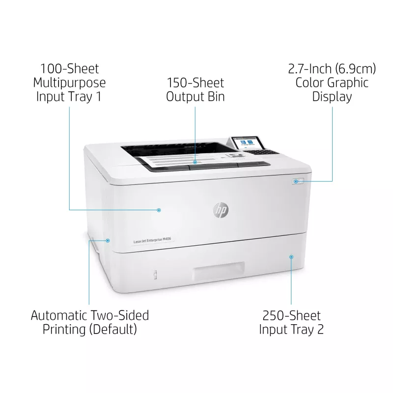 HP LaserJet Enterprise M406dn, lāzerprinteris, 1200 x 1200 DPI, A4, 38 ppm, abpusējā drukāšana, tīkla gatavs