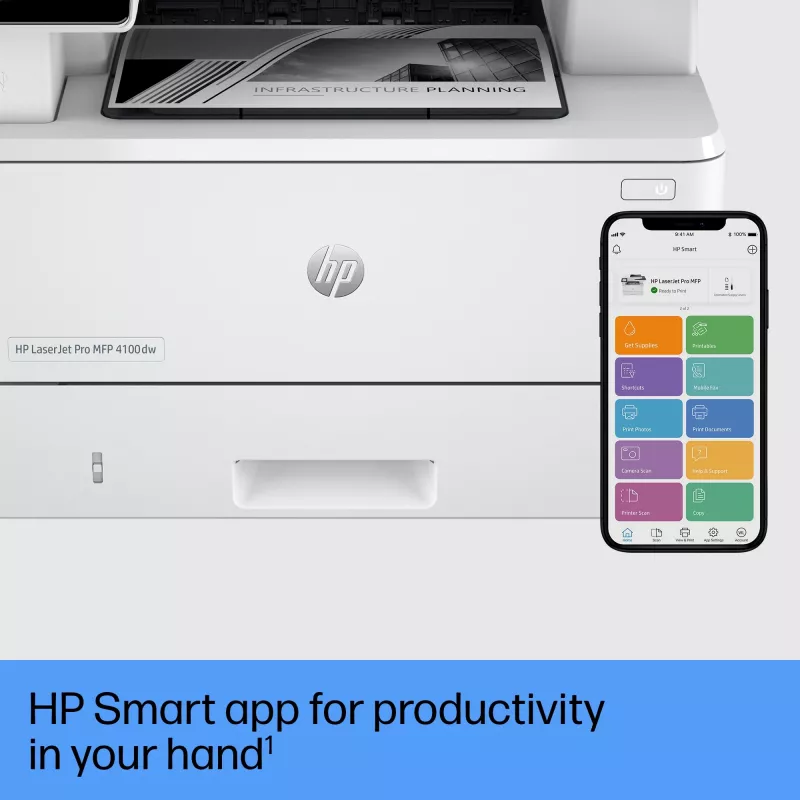 HP LaserJet Pro MFP 4102dw printeris, lāzera, monohromā druka, 1200 x 1200 DPI, A4, tiešā druka, balts